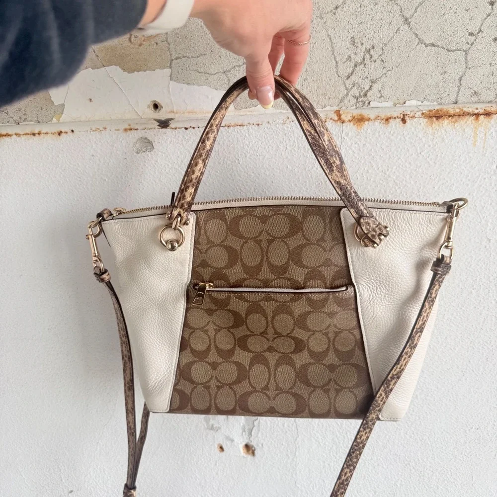 Coach Kelsey Satchel Colorblock Signature‎ Canvas Leather Bag Snakeskin C7261